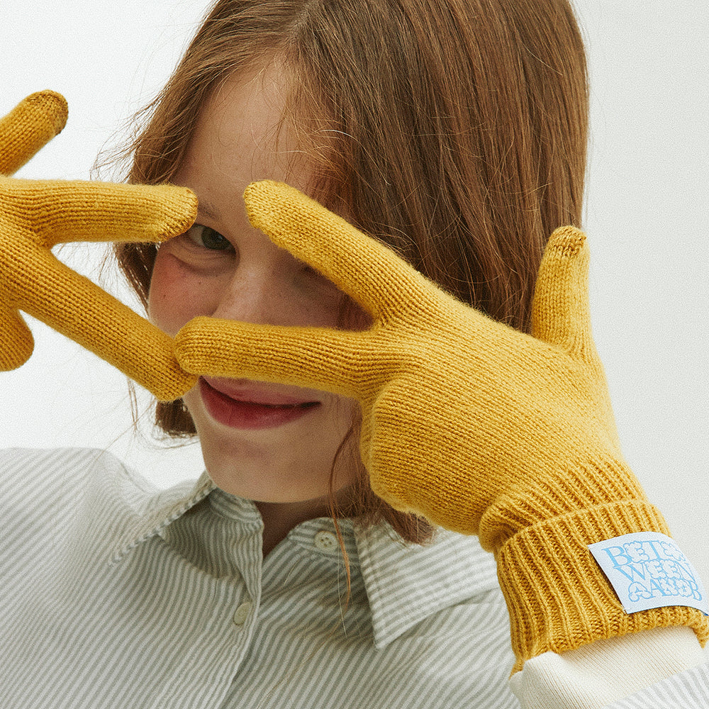 BUBBLE LABEL CASHMERE WOOL BLENDED GLOVES_MUSTARD