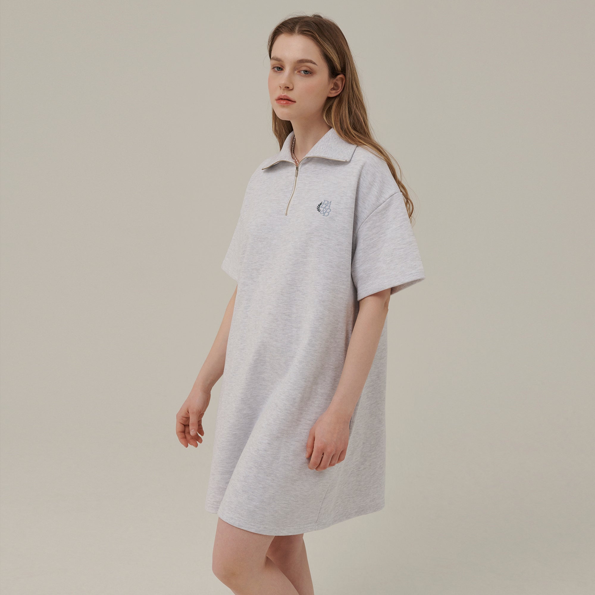 SMALL LOGO HALF ZIPUP MINI DRESS_WHITE MELANGE