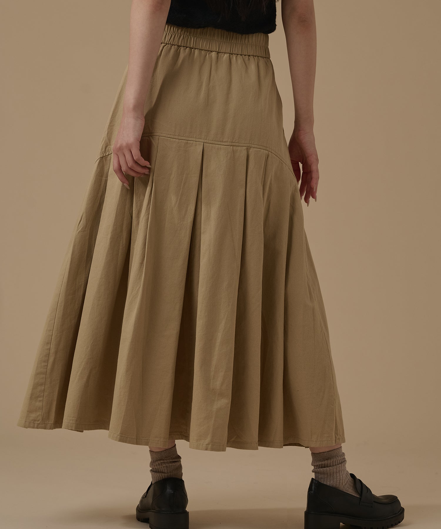 SIDE PLEATS COTTON SKIRT