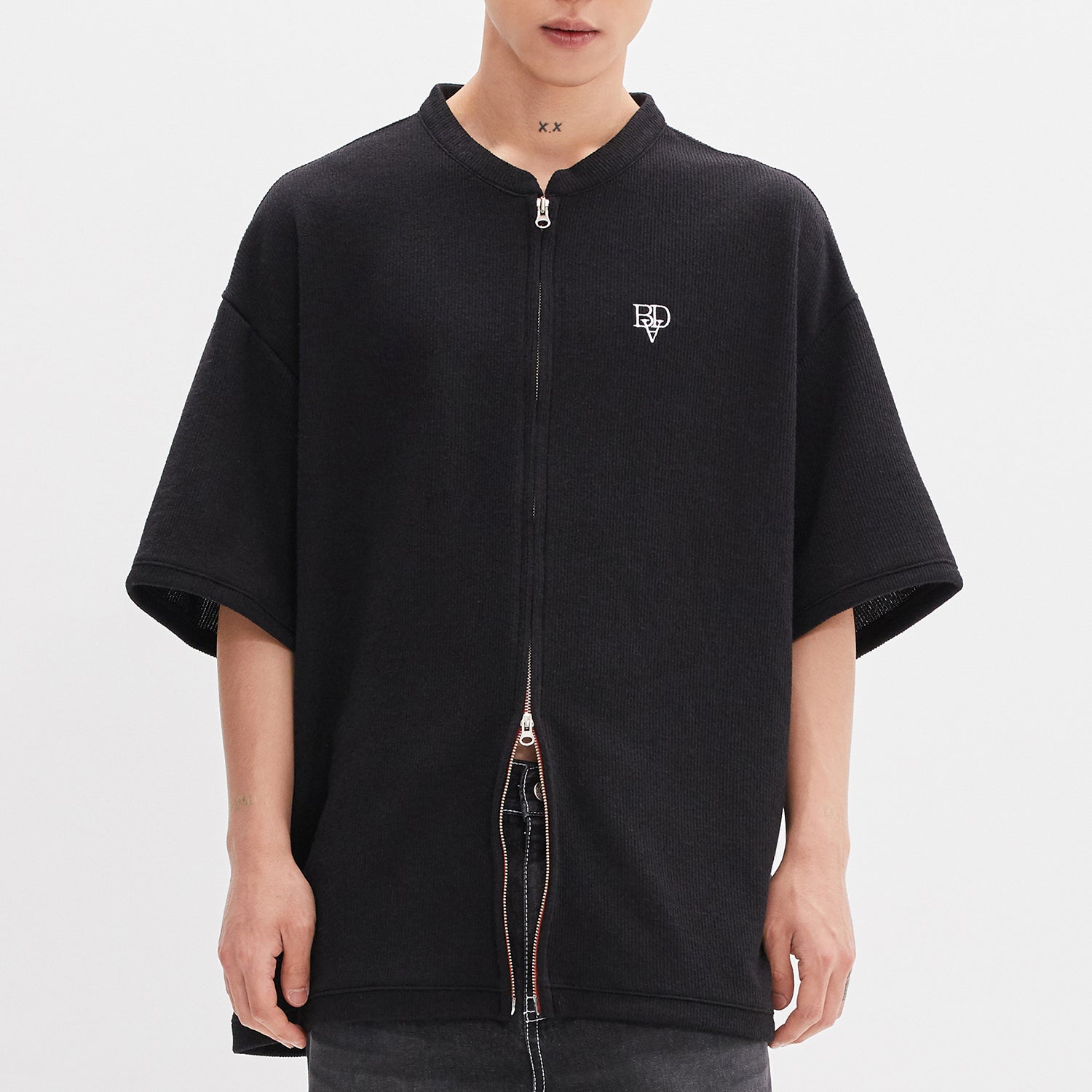 KNIT ZIP UP TEE_BLACK