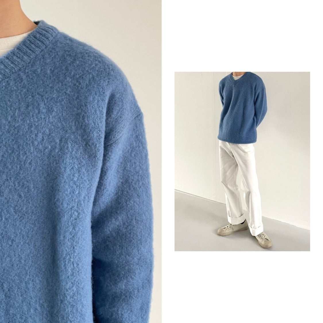 Blue mohair V neck knit 