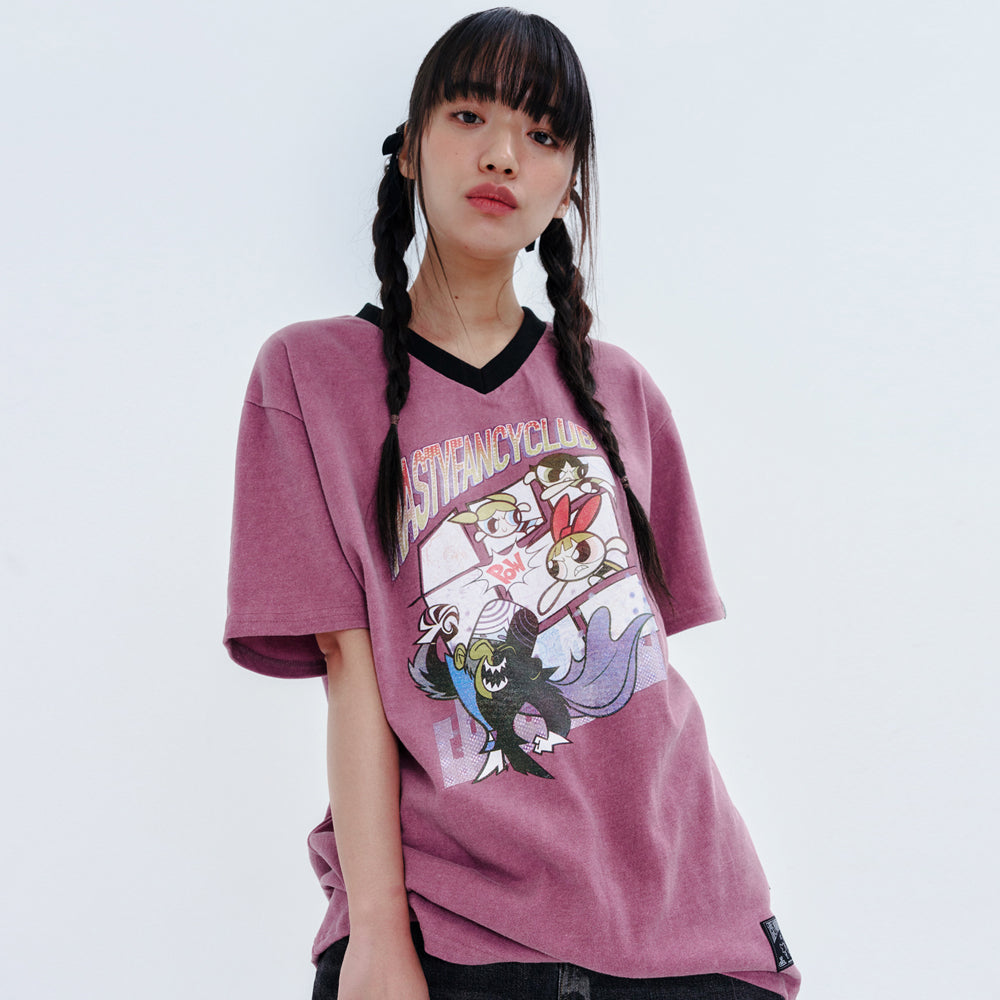 [PPG X FANCY] P.P.G COMICS PIGMENT V-NECK TEE (DARK PINK)_F23PG1005