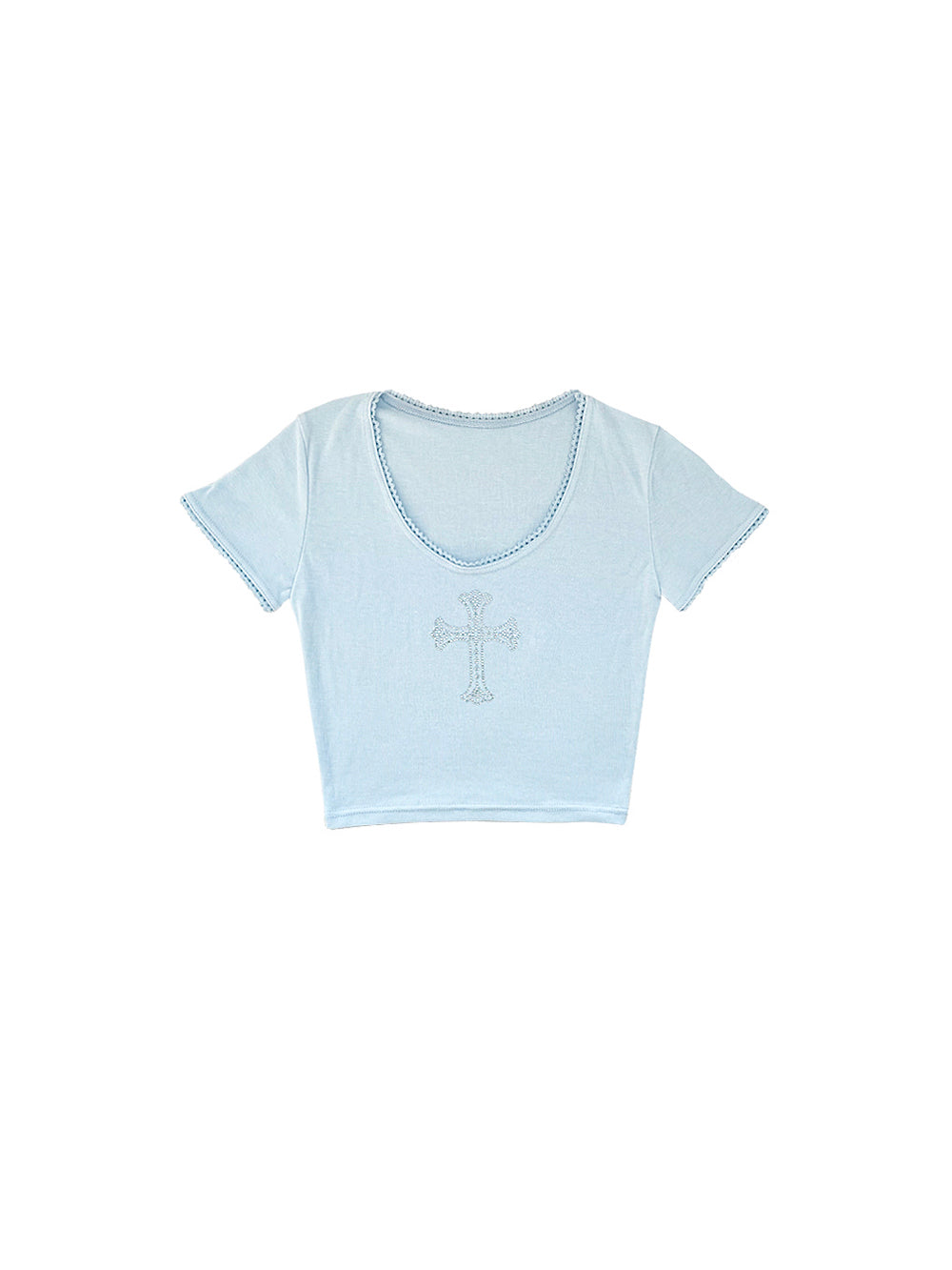 Sparkling Cubic Lace Crop T-Shirt (Sky Blue)