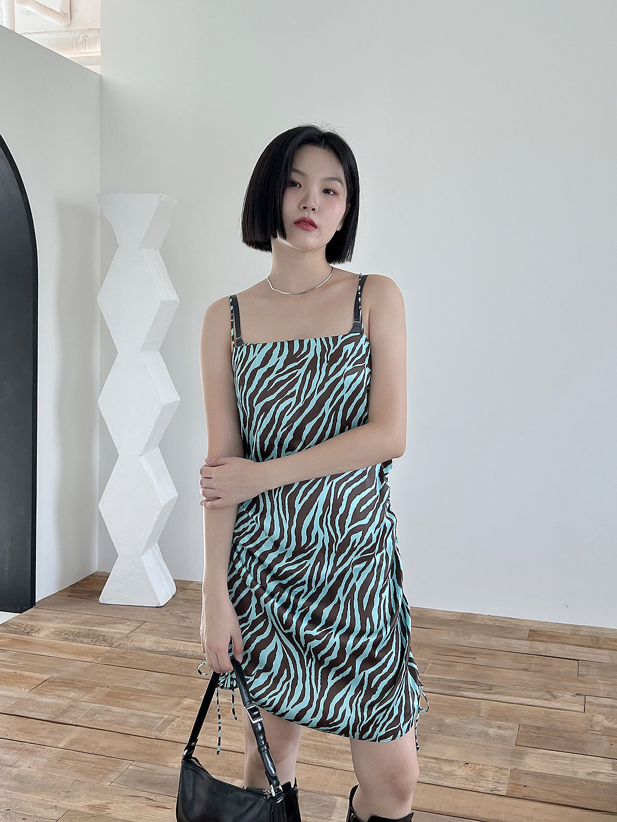 Satin Zebra Shirring Dress (2color)