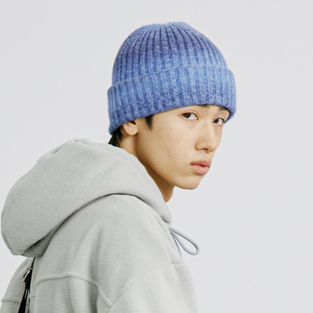 WOOL BLENDED KNIT GRADATION BEANIE BLUE