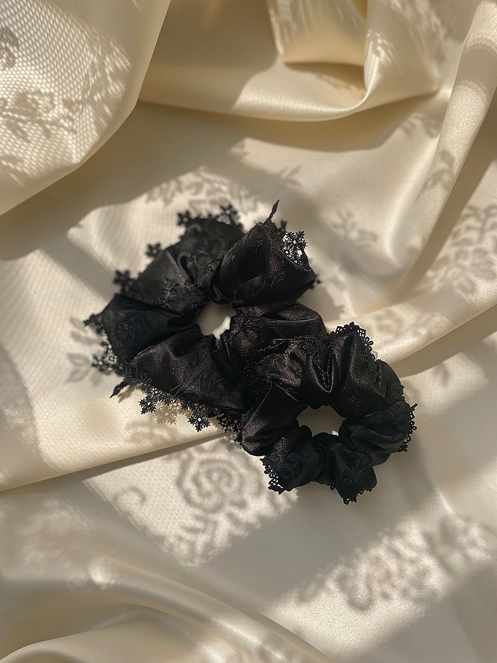 Rose Broderie Lace Satin Hair Scrunchie (S)