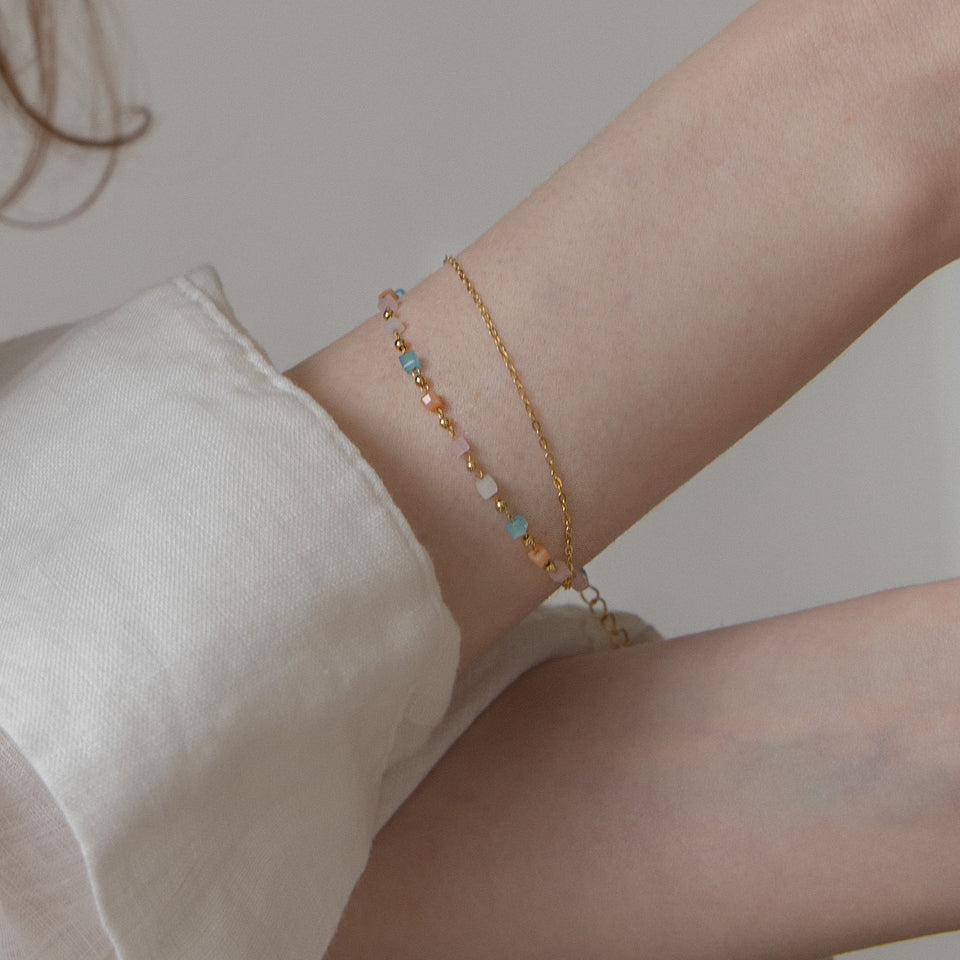 [2way] Pastel candy chain 925 silver bracelet