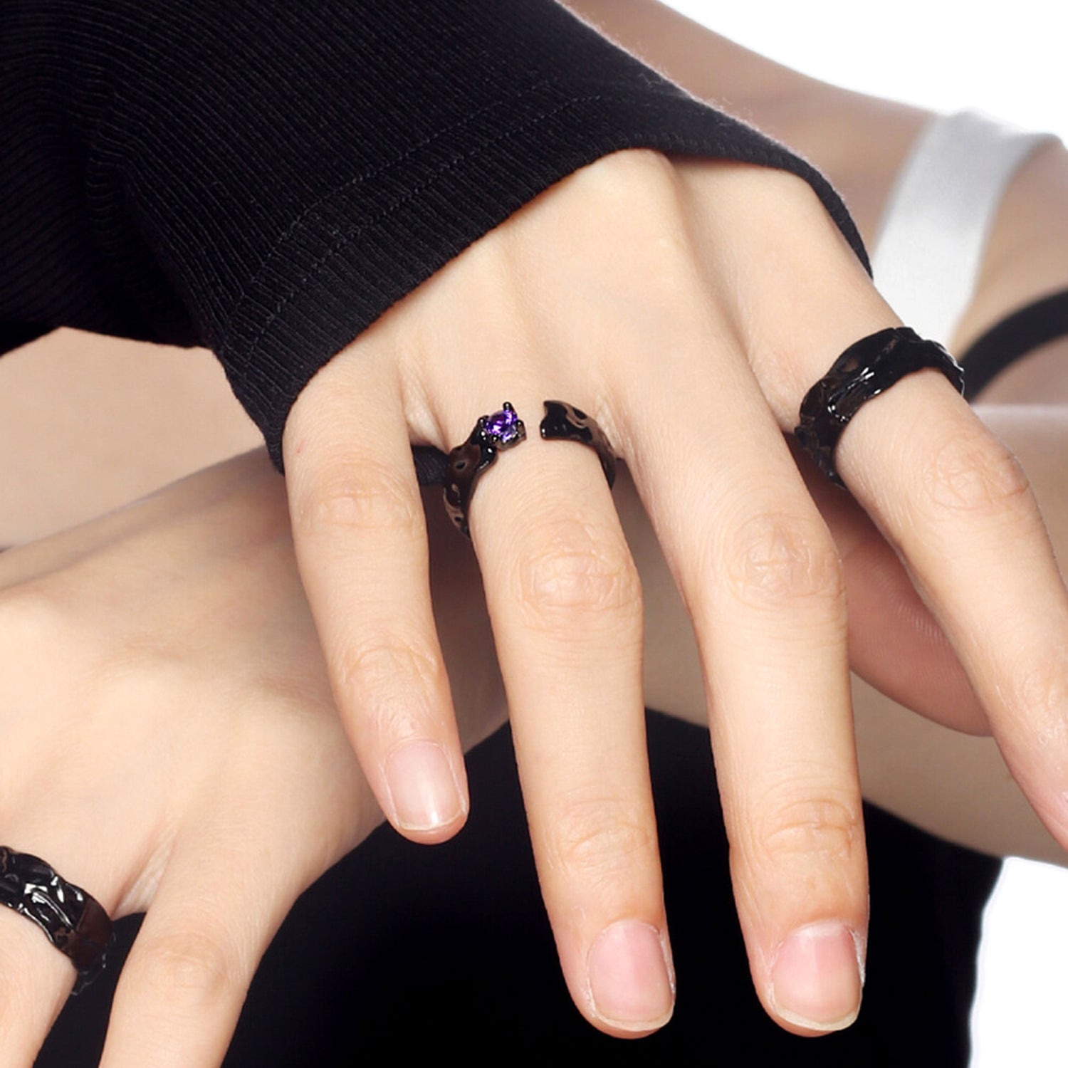 Black Purple Cubic Open Ring