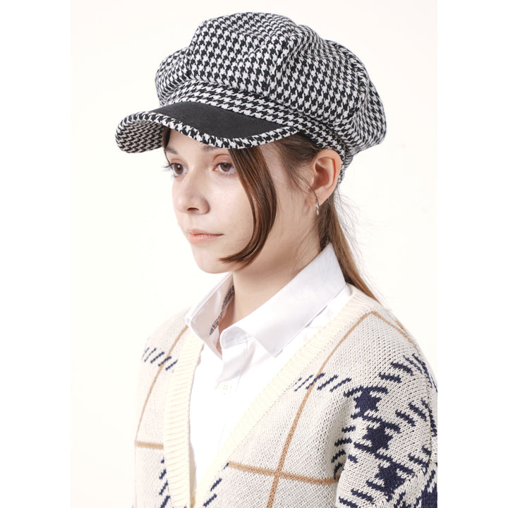 HOUNDSTOOTH NEWBOY CAP (BLACK)