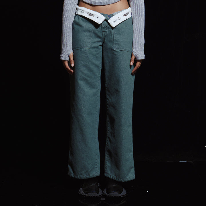 TURN UP LOGO BELT LOW RISE PANTS (GR)