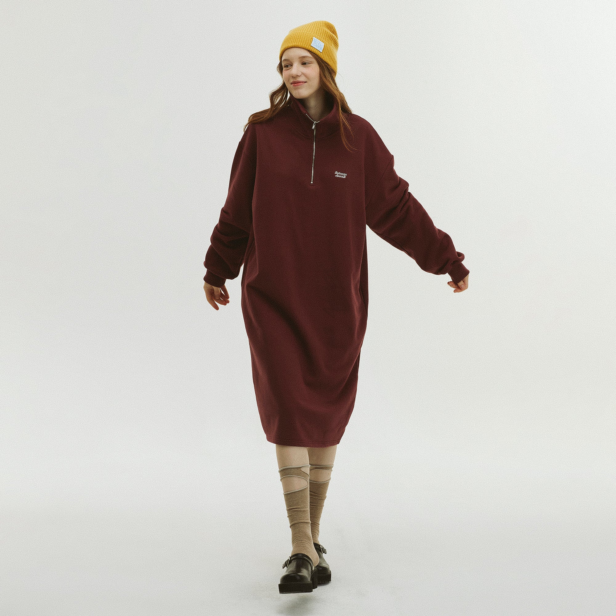 SAILOR HALF ZIP-UP JERSEY DRESS_BURGUNDY