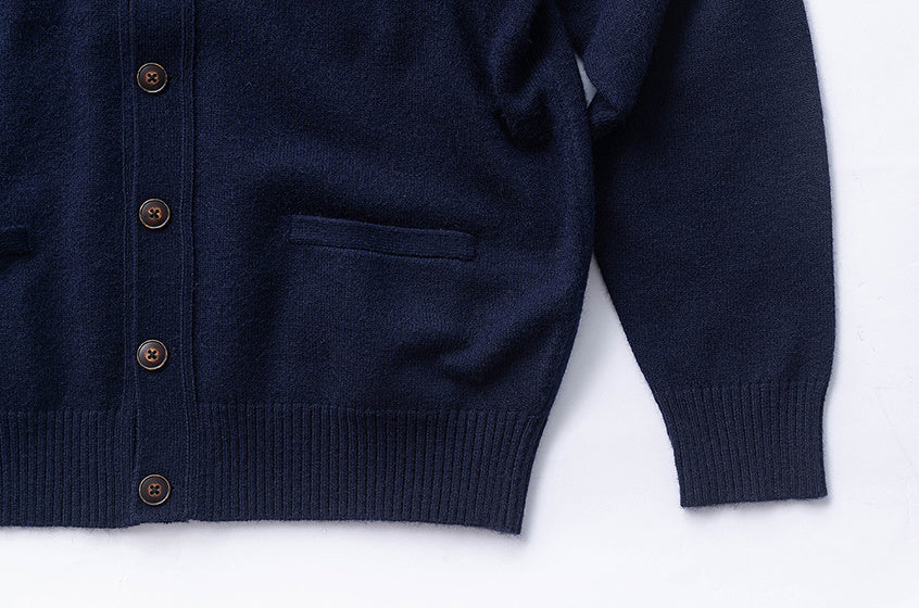 PBT WOOL V-NECK CARDIGAN KNIT-NAVY