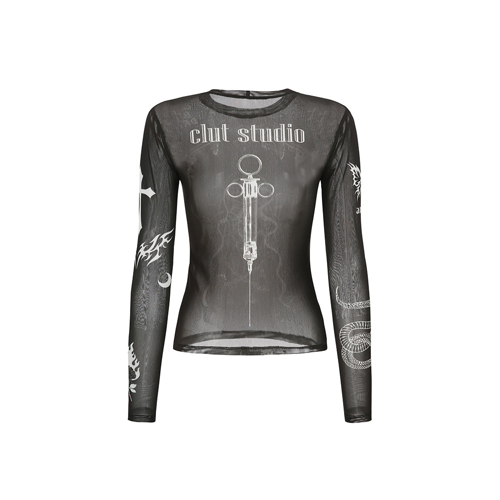 0 6 nun with guns tattoo top - BLACK