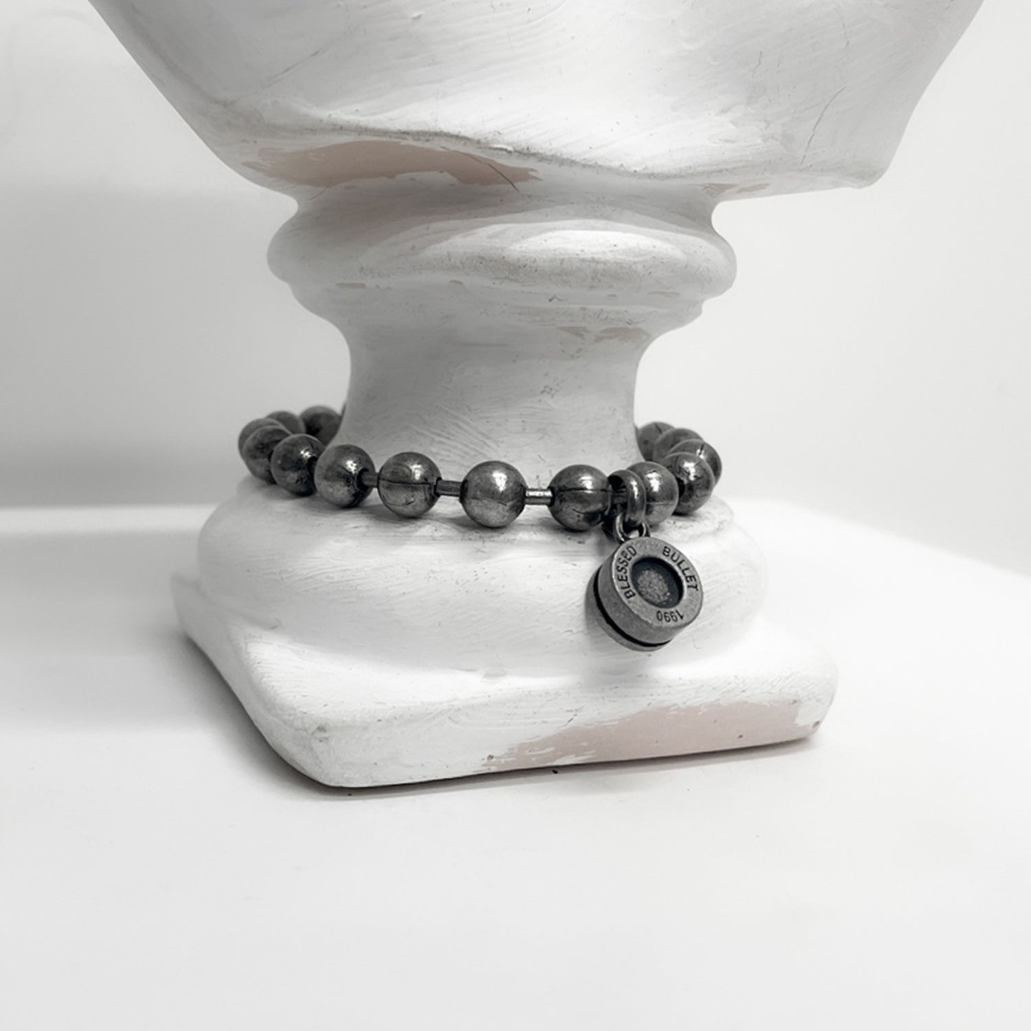 [BLESSEDBULLET]9mm ball chain bulletback bracelet_dark silver