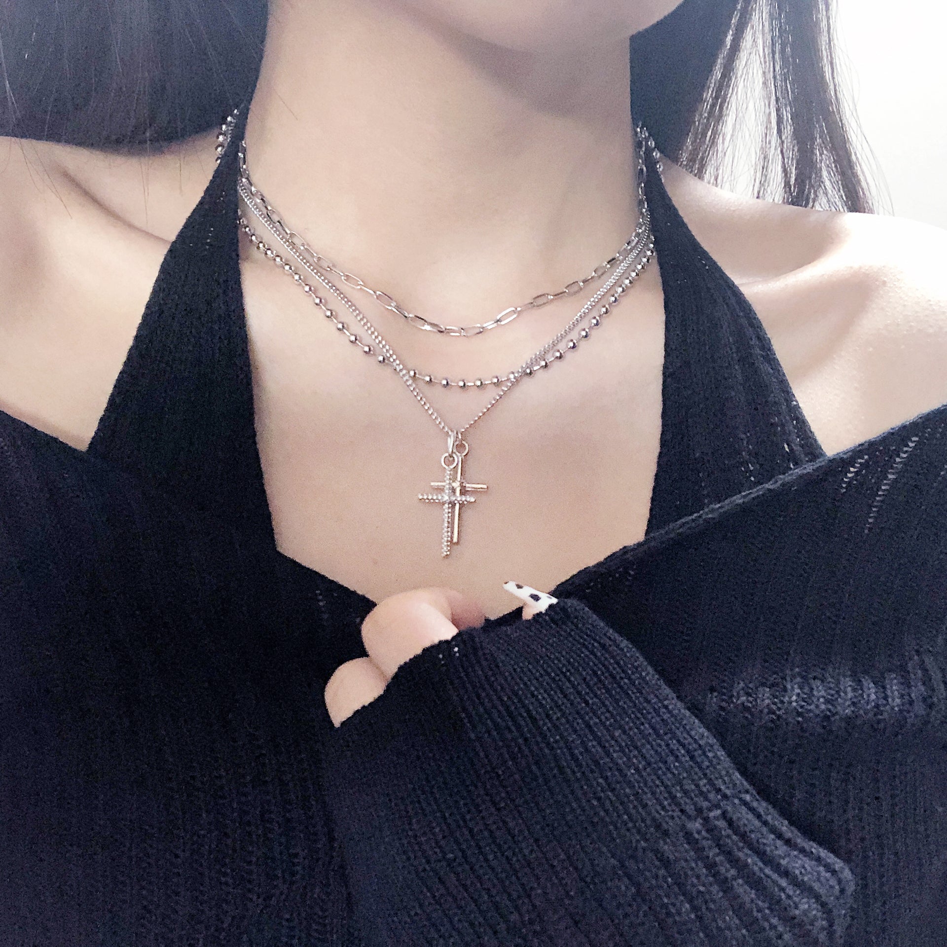 Double cross layered necklace