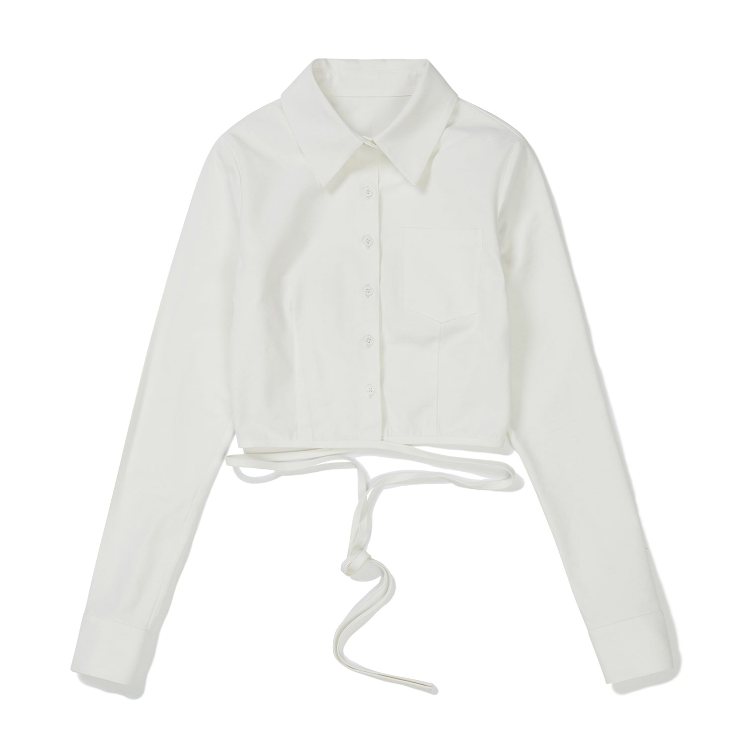 クロップレースアップリボンシャツ / Crop Lace-Up Ribbon Shirt [WHITE]