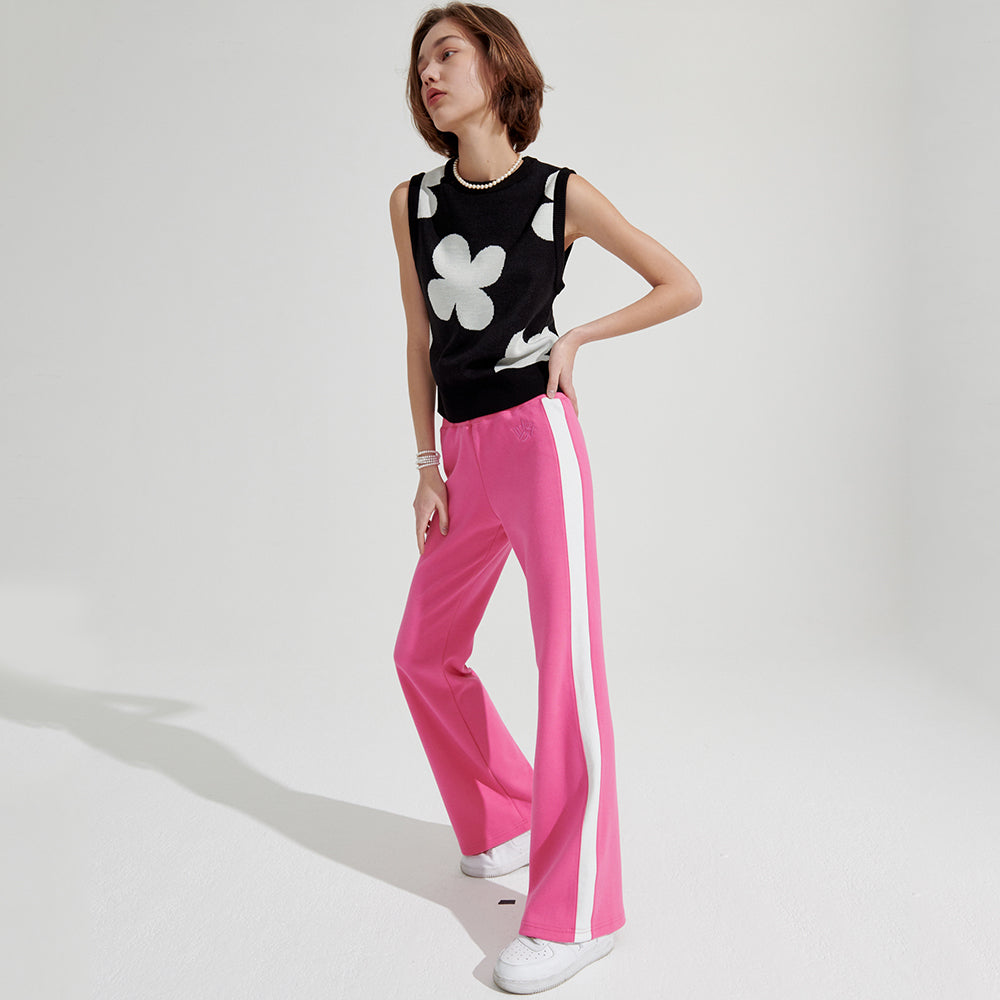 Two-tone Semi boots cut Trackpants [Pink]