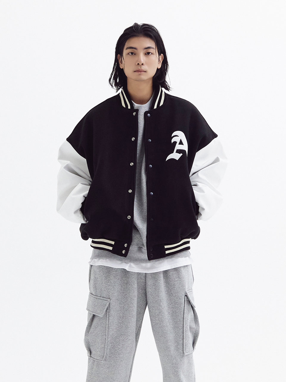 Super balloon wool varsity jacket Black