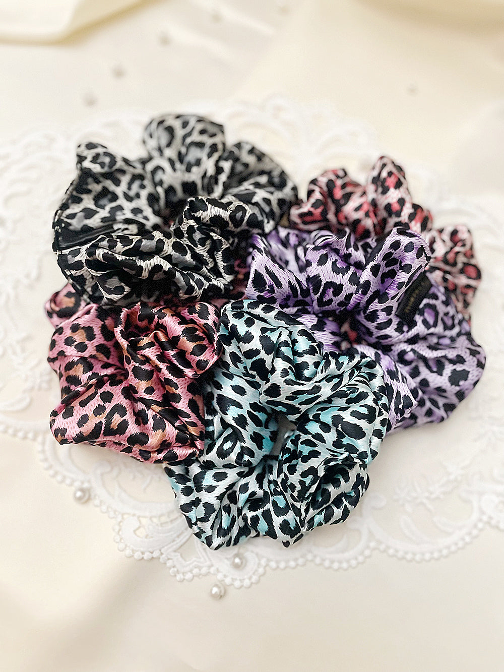 Leopard Printing Satin Hair Scrunchie (5color)