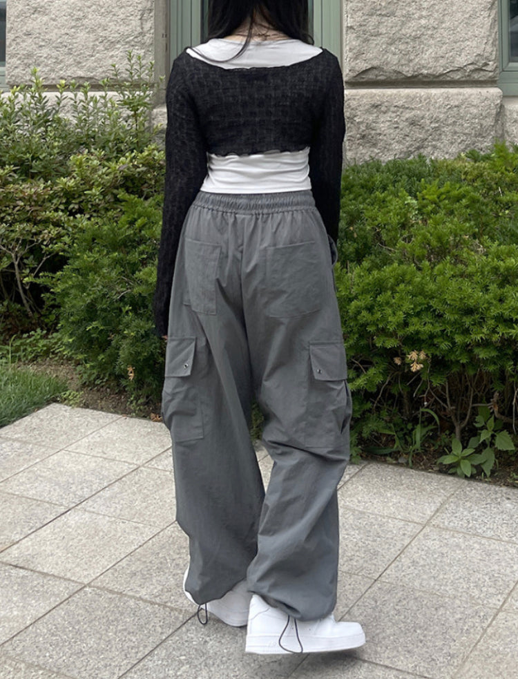 nylon banding cargo wide pants