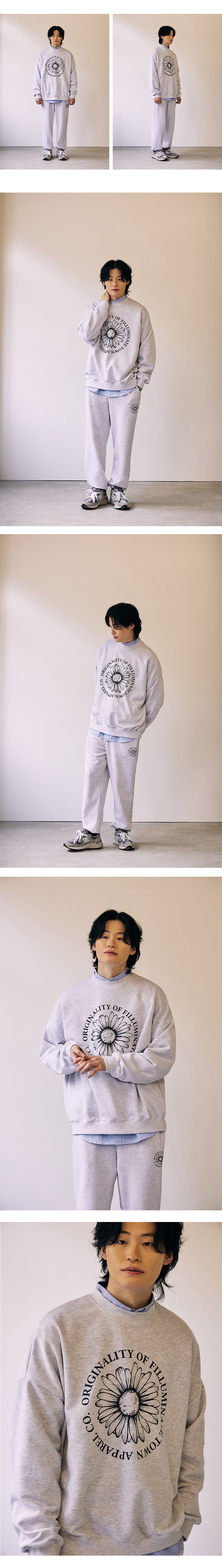 Overfit Bloom Sweat Shirt-Melange Grey