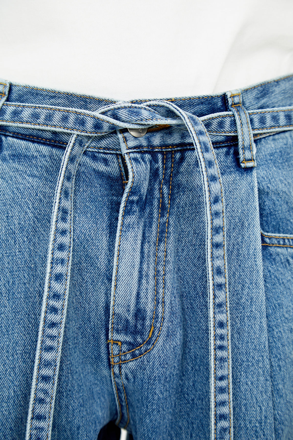 Wide one tuck Denim pants (Stone blue)