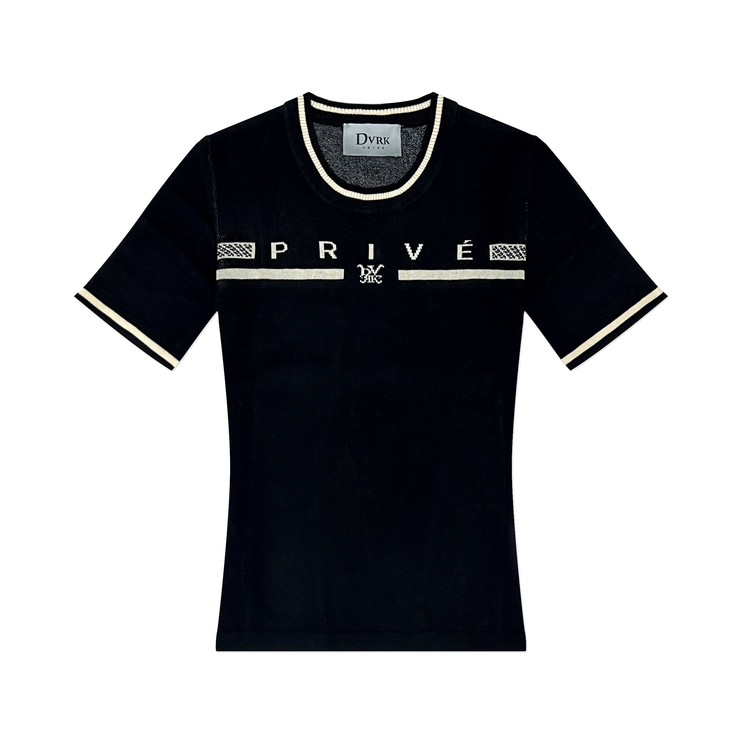 PRIVÉ BAR LOGO KNITTED CROPPED T-SHIRT - BLACK