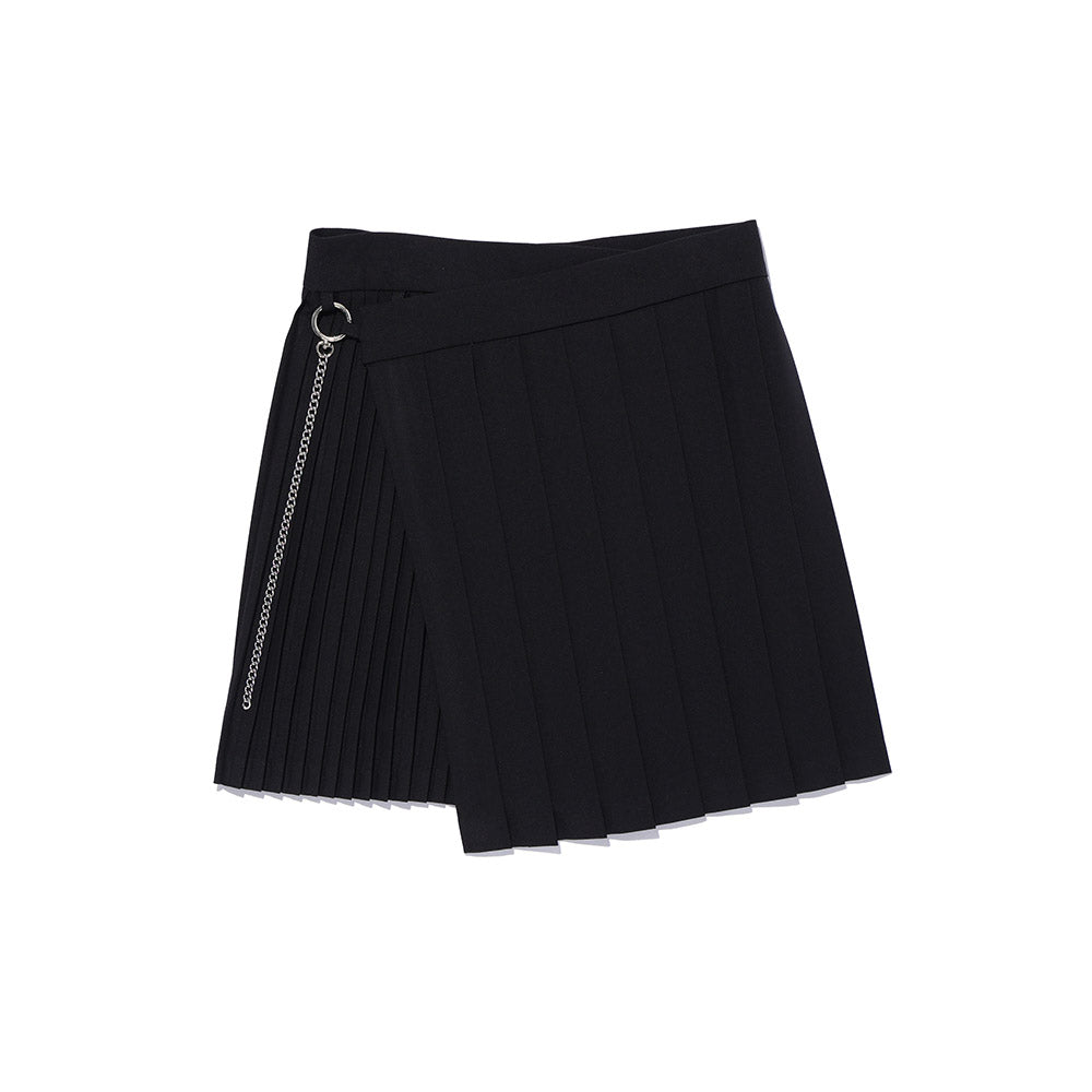 CHAIN PLEATS LAP SKIRT BLACK