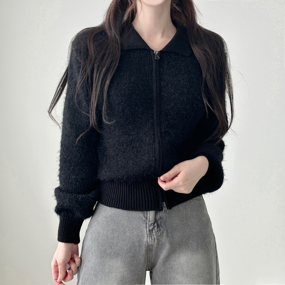 Angora Knit Zip Up