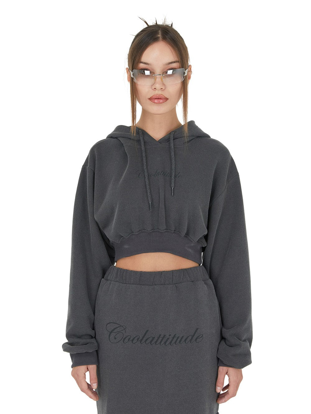 [IHD001-4] COOL ATTITUDE CROP HOOD CHARCOAL