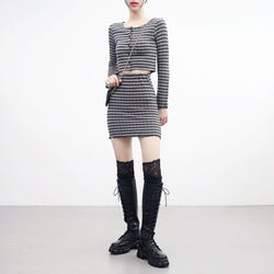 (1+1) Mench Stripe Cardigan + Skirt Set