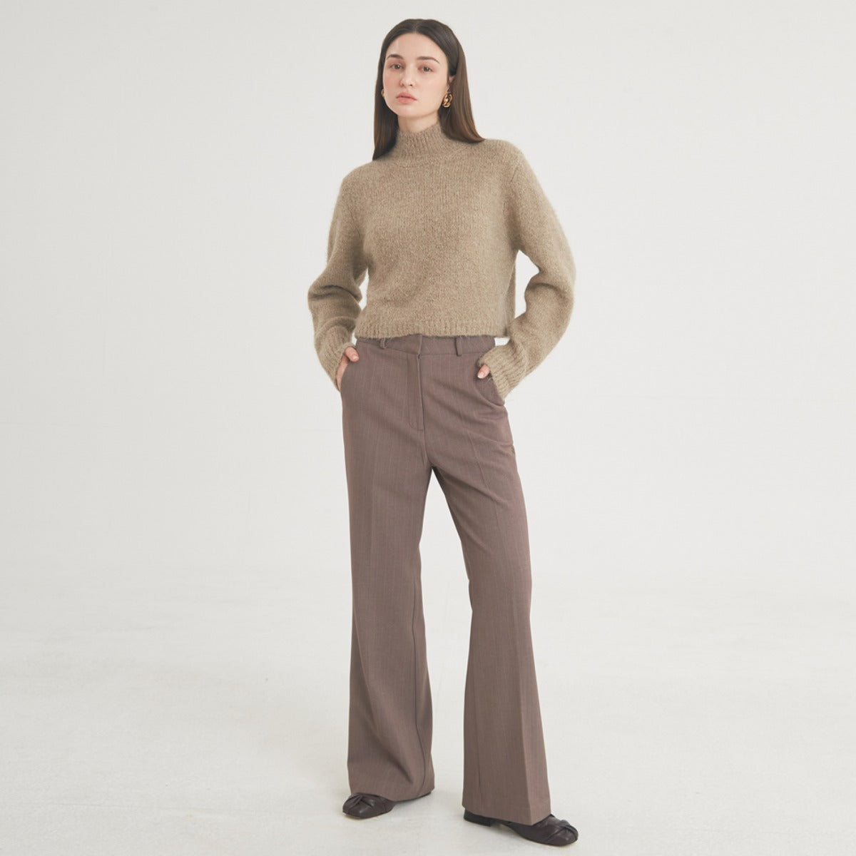 Wool Stripe Flare Pants (Brown)