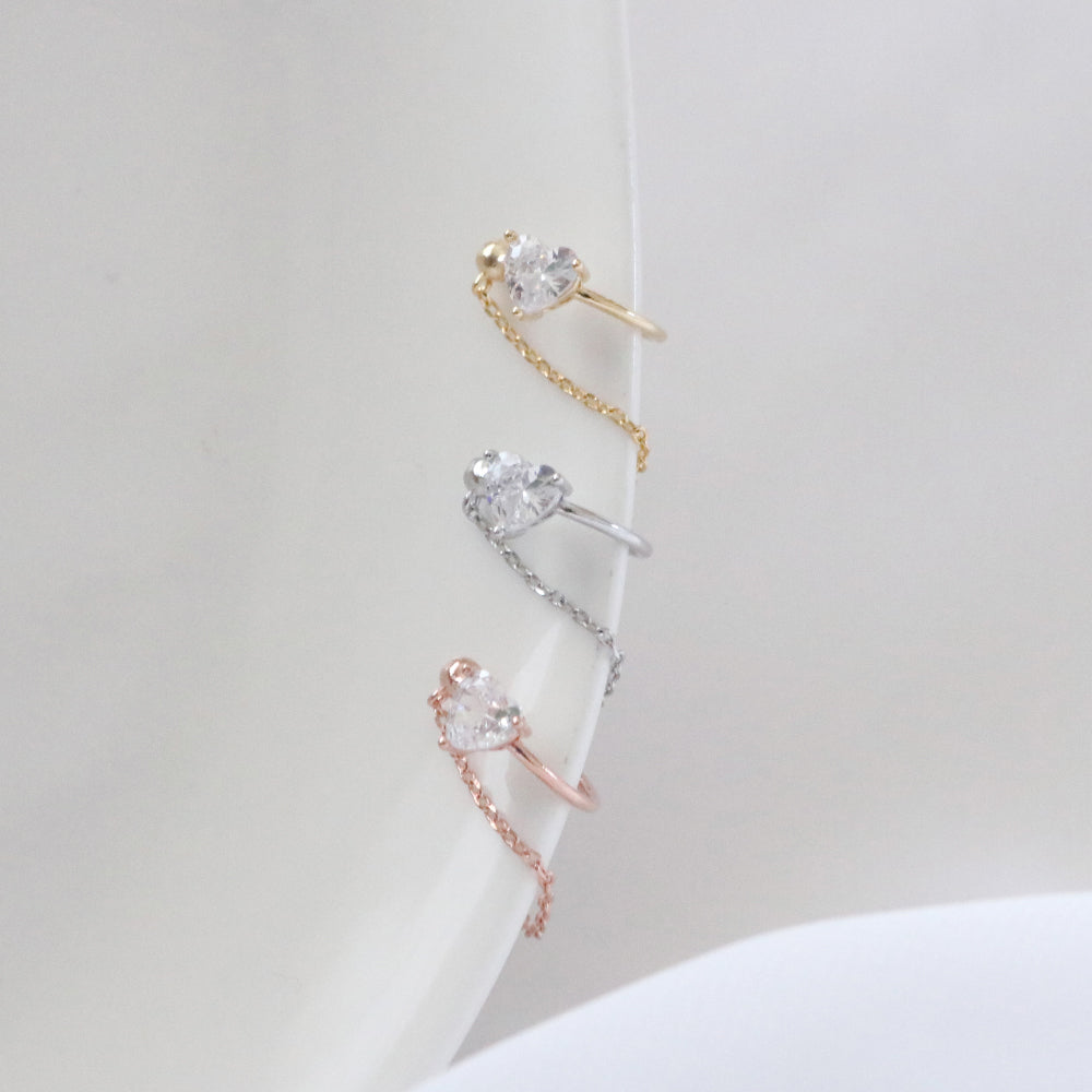 Line cubic heart ear cuff / 3 color