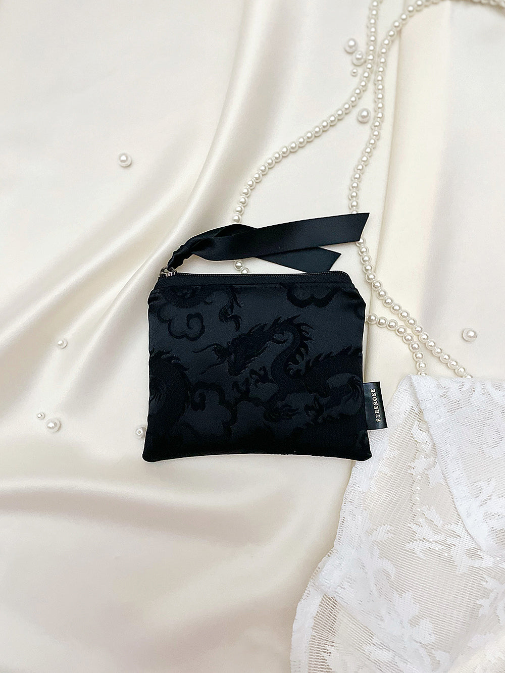 Dragon Embroidery Satin Zip-pouch (S/2color)