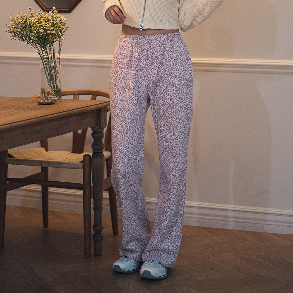 FLOWER PATTERN BOOT CUT PANTS(LAVENDER)