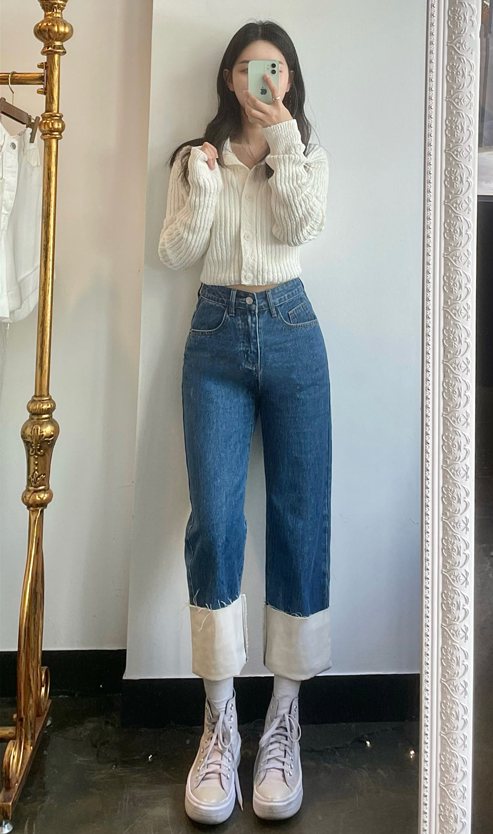 SEMI WIDE FIT BLUE + WHITE DENIM PANTS [17724]