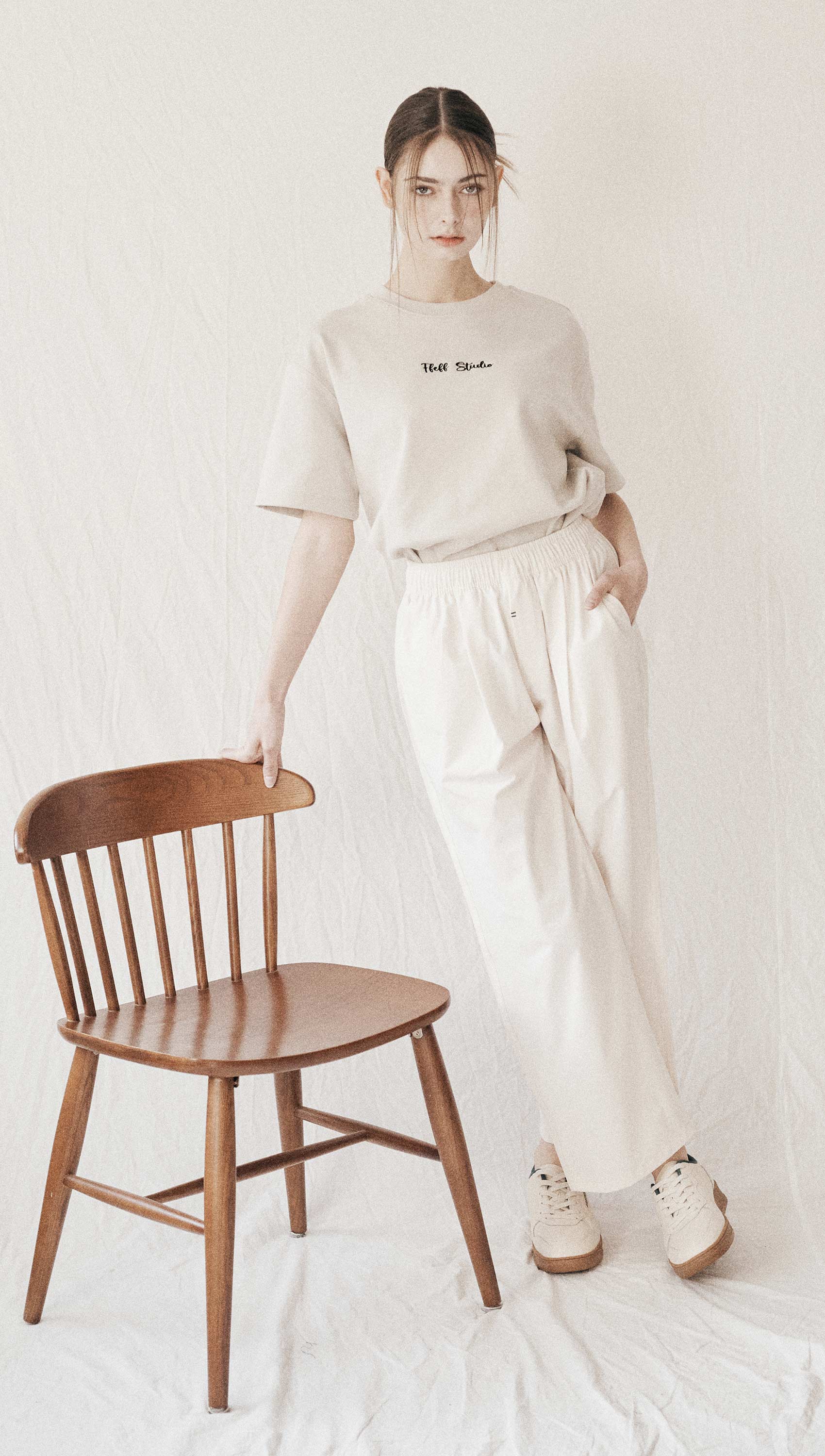 23 High tension wide banding pants (Cream)