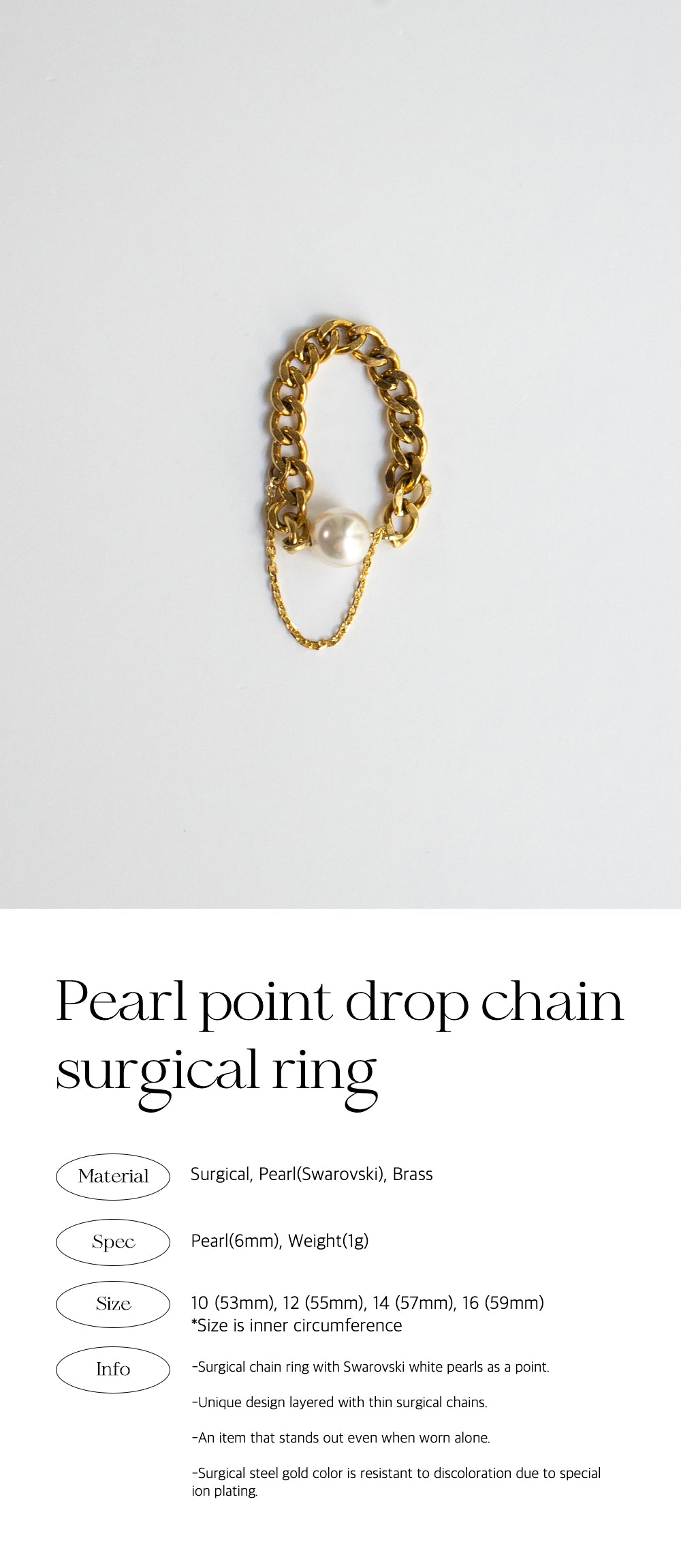 Pearl point drop chain surgical ring