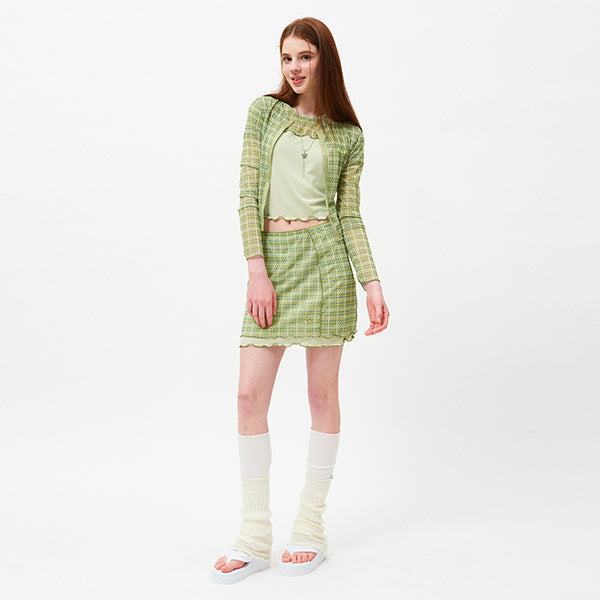 CHERRY PATTERN MESH MINI SKIRT [LIME]