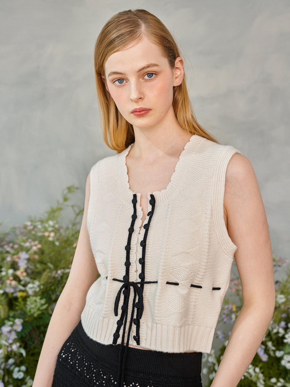 Petite Ribbon Knit Vest (Ivory)