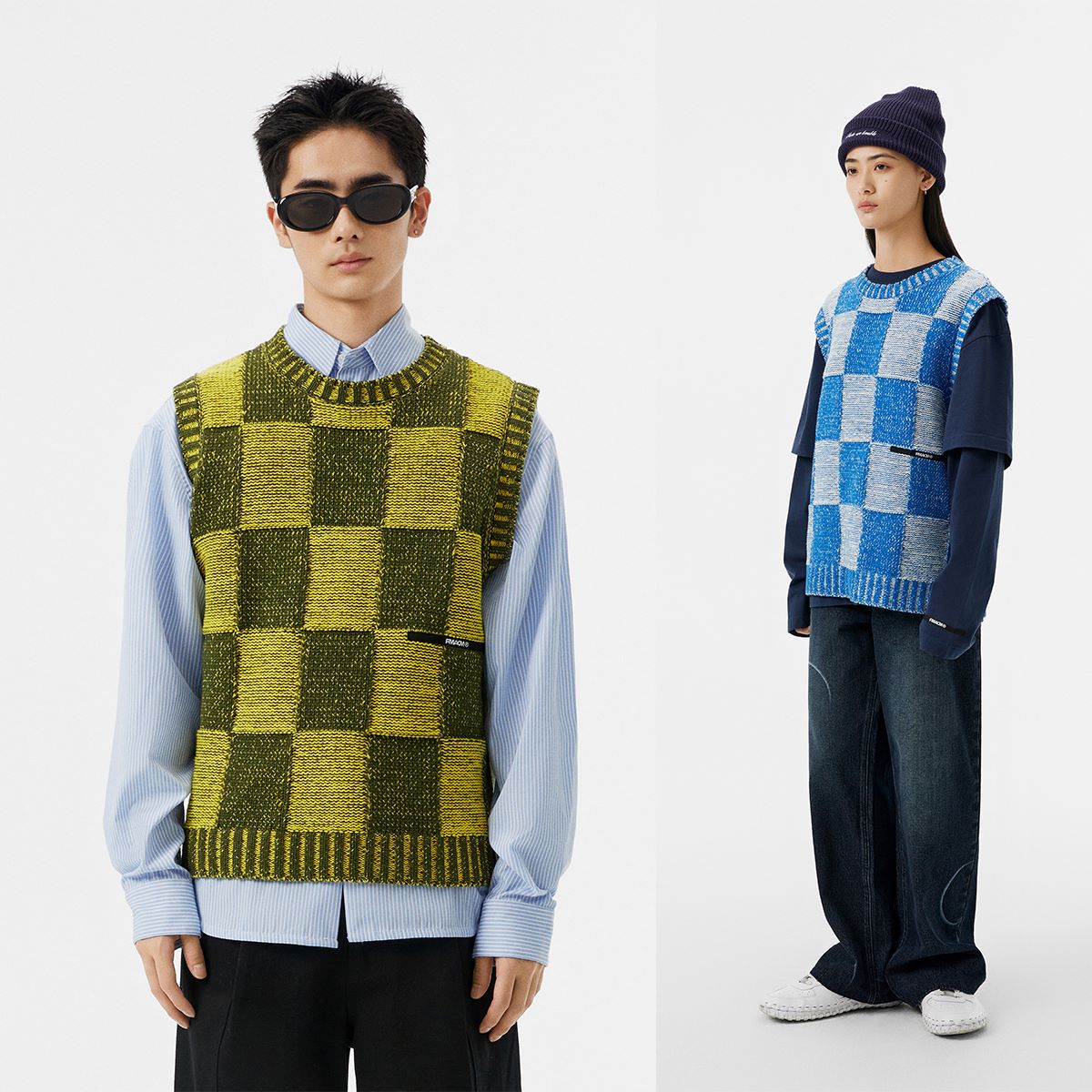 FMACM 23AW Mixed Colour Checkerboard Knit Vest