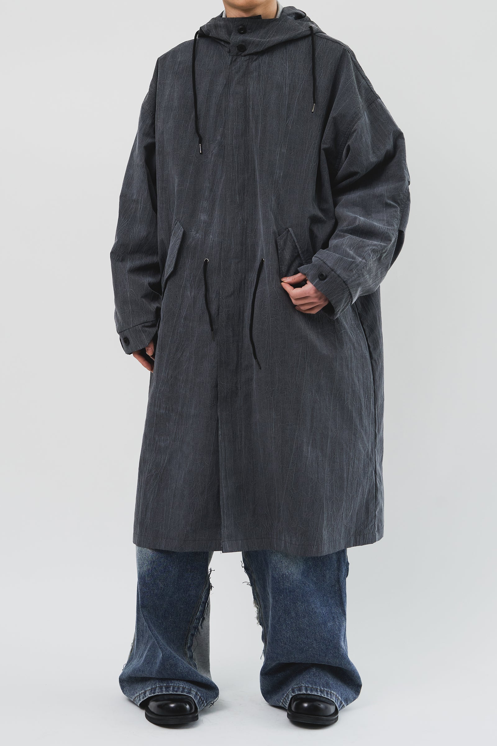 Cracked Hooded Long Parka (2color)