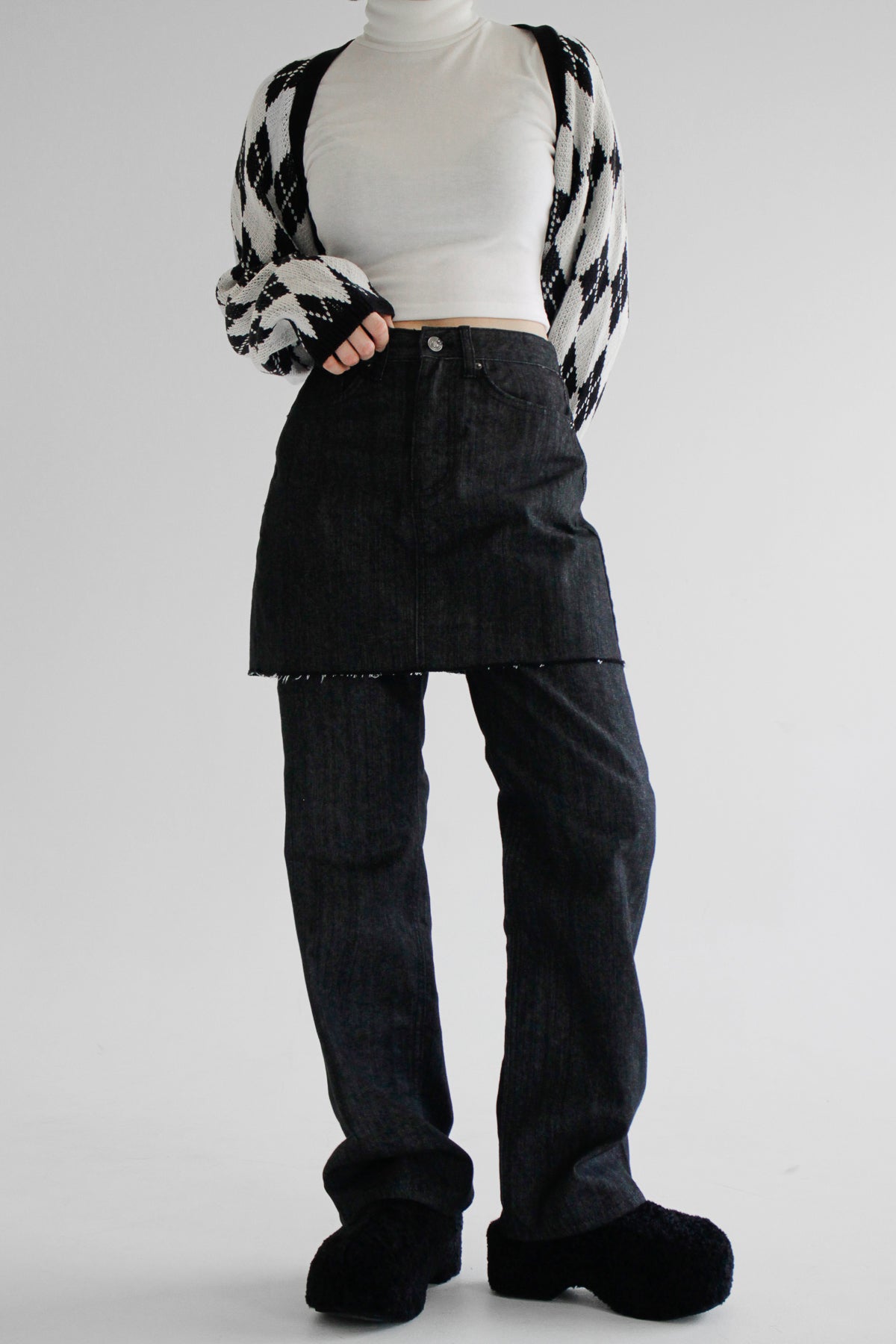 no.7713 Skirt Layered Denim Pants