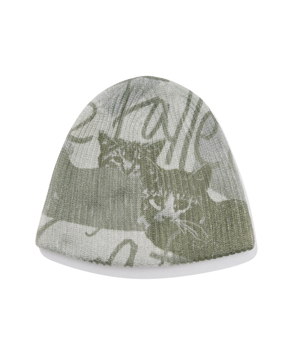 CAT PRINTING BEANIE LIGHT GREY