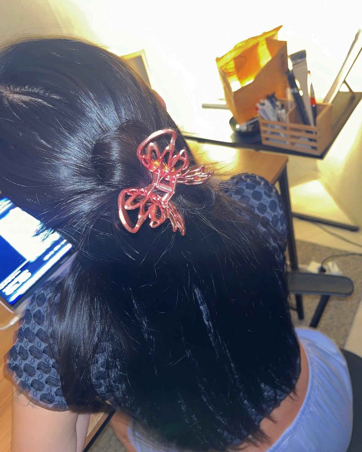 Pink butterfly hairpin