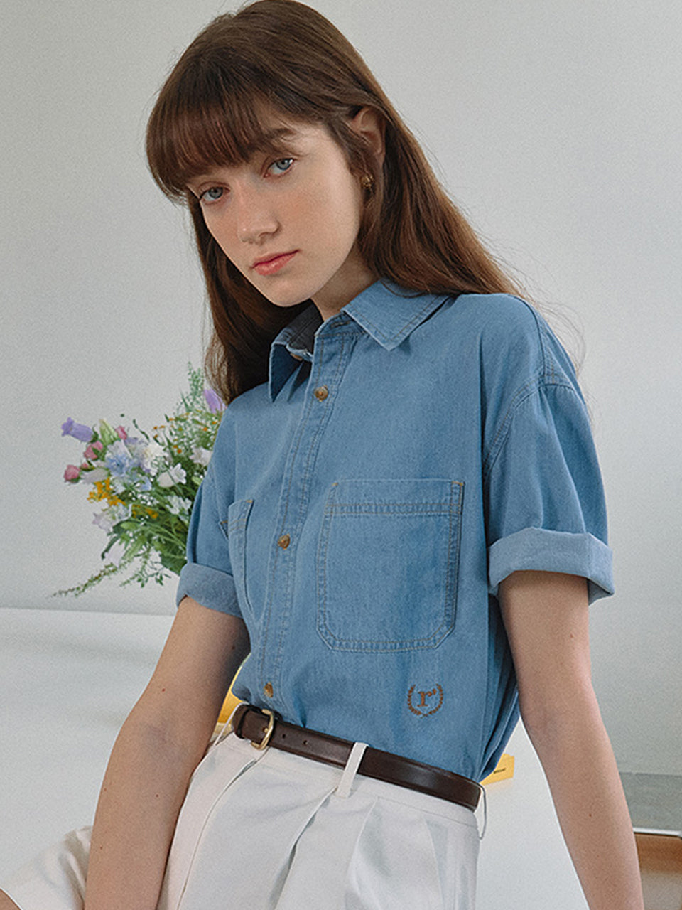 DENIM POCKET HALF SHIRTS BLUE