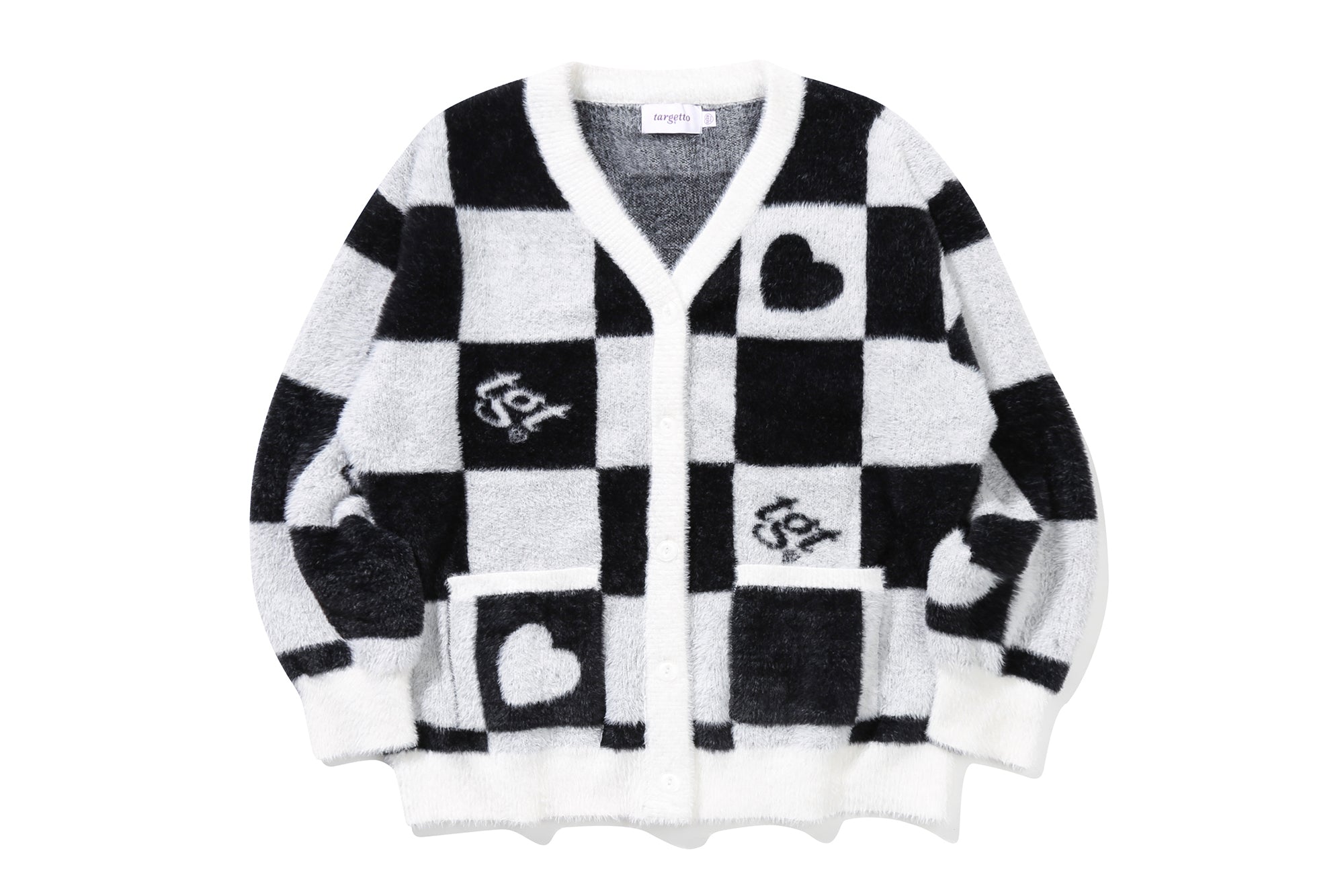 LONG HAIR CHECKERBOARD CARDIGAN