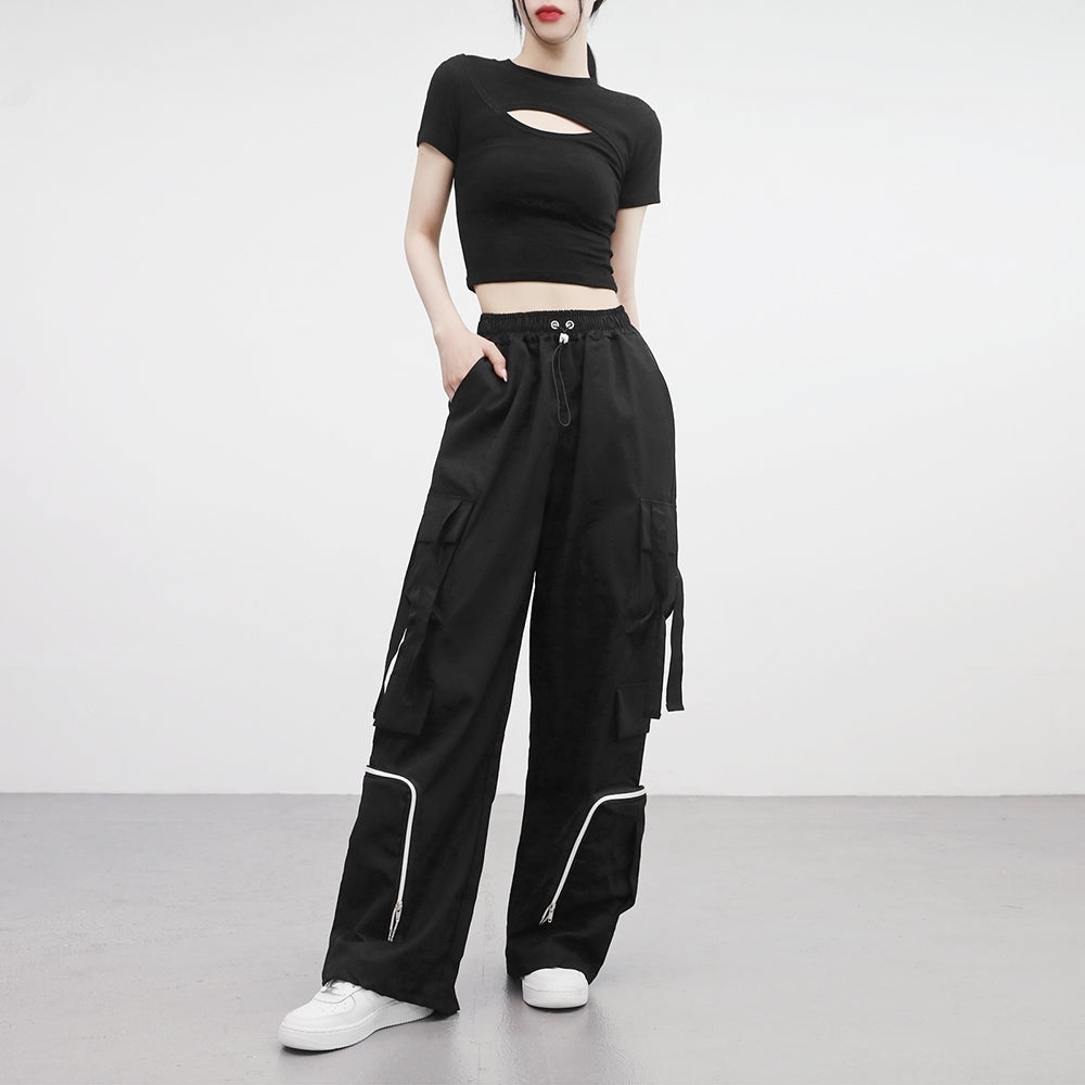 Utto Zipper Cargo Wide Pants