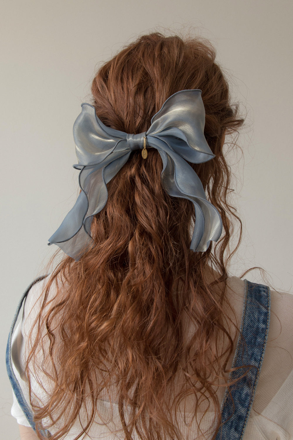 Blue organza ruffle ribbon hairpin