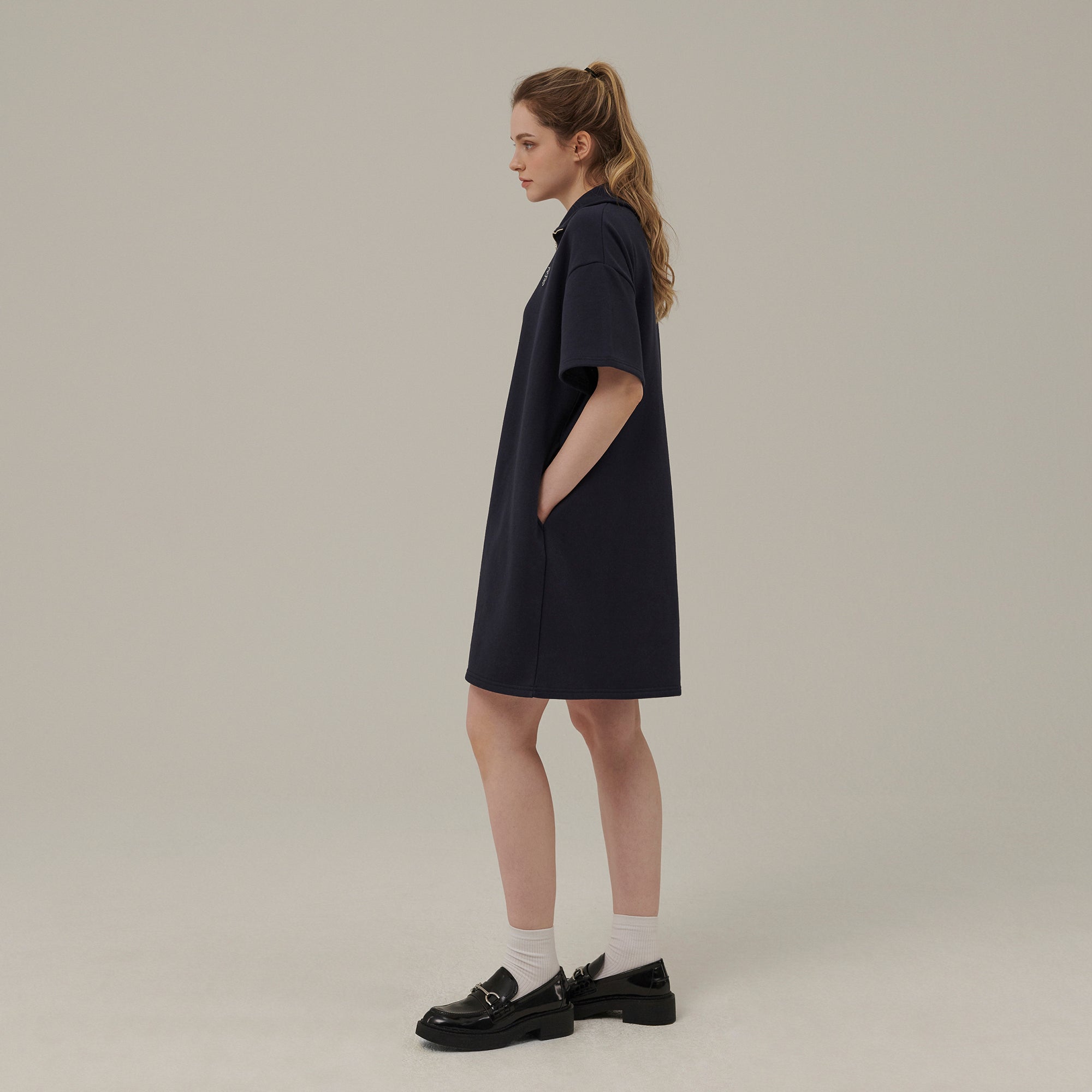 SMALL LOGO HALF ZIPUP MINI DRESS_NAVY